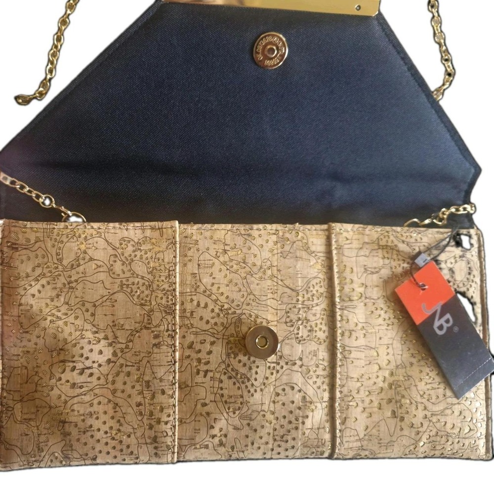 Cork Envelope Clutch Chain Purse Gold Metallic Shoulder Crossbody Bag NWT - Picture 4 of 8